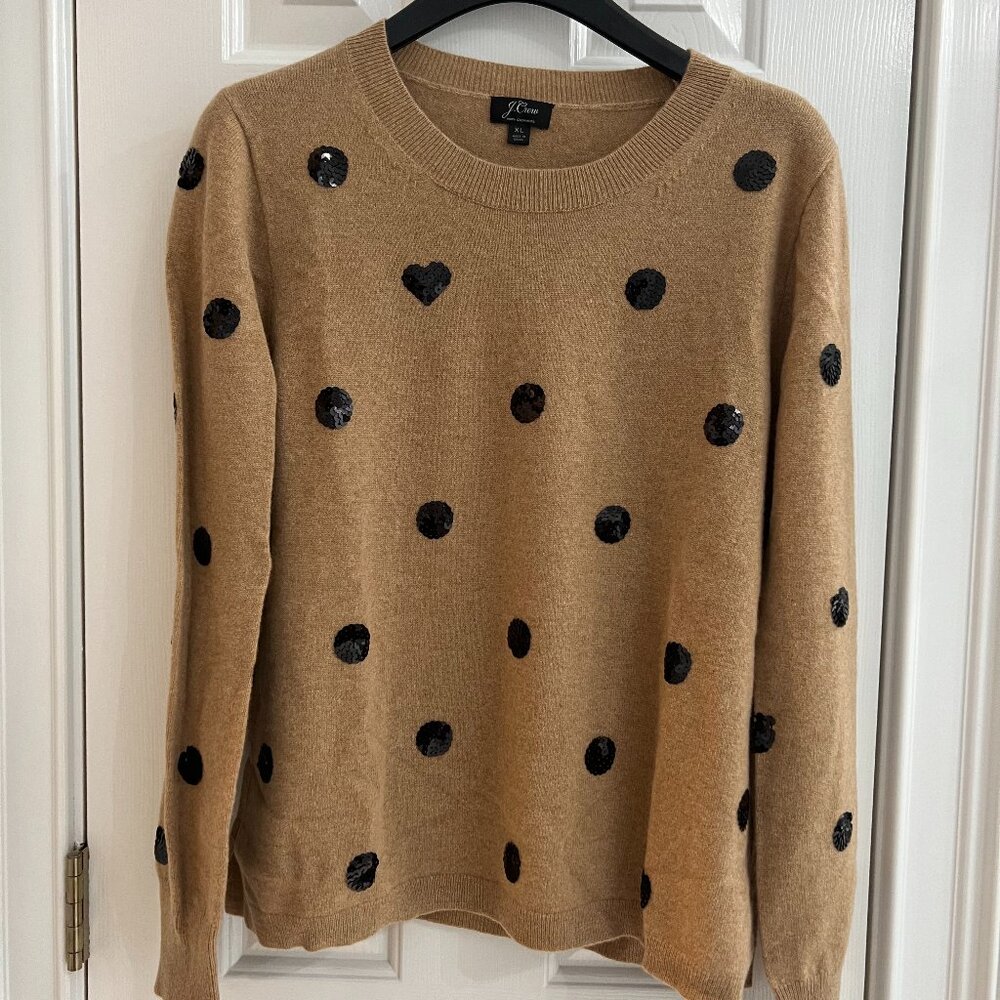J.Crew Everyday Cashmere Crewneck Sweater in Sequin Polka Dots - Size XL